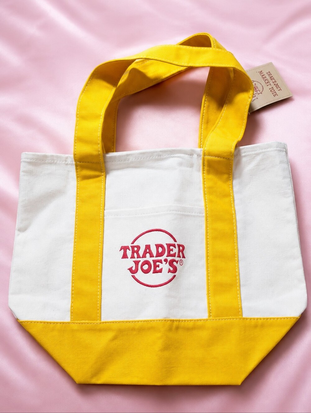 Trader Joe's Yellow & White Canvas Tote Bag